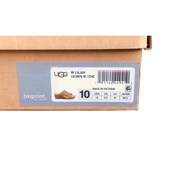 UGG Womens Lilah Wedge Sandals Chestnut Suede Mules Cork Footbed US 10 EU 41 NIB - Picture 2 of 8